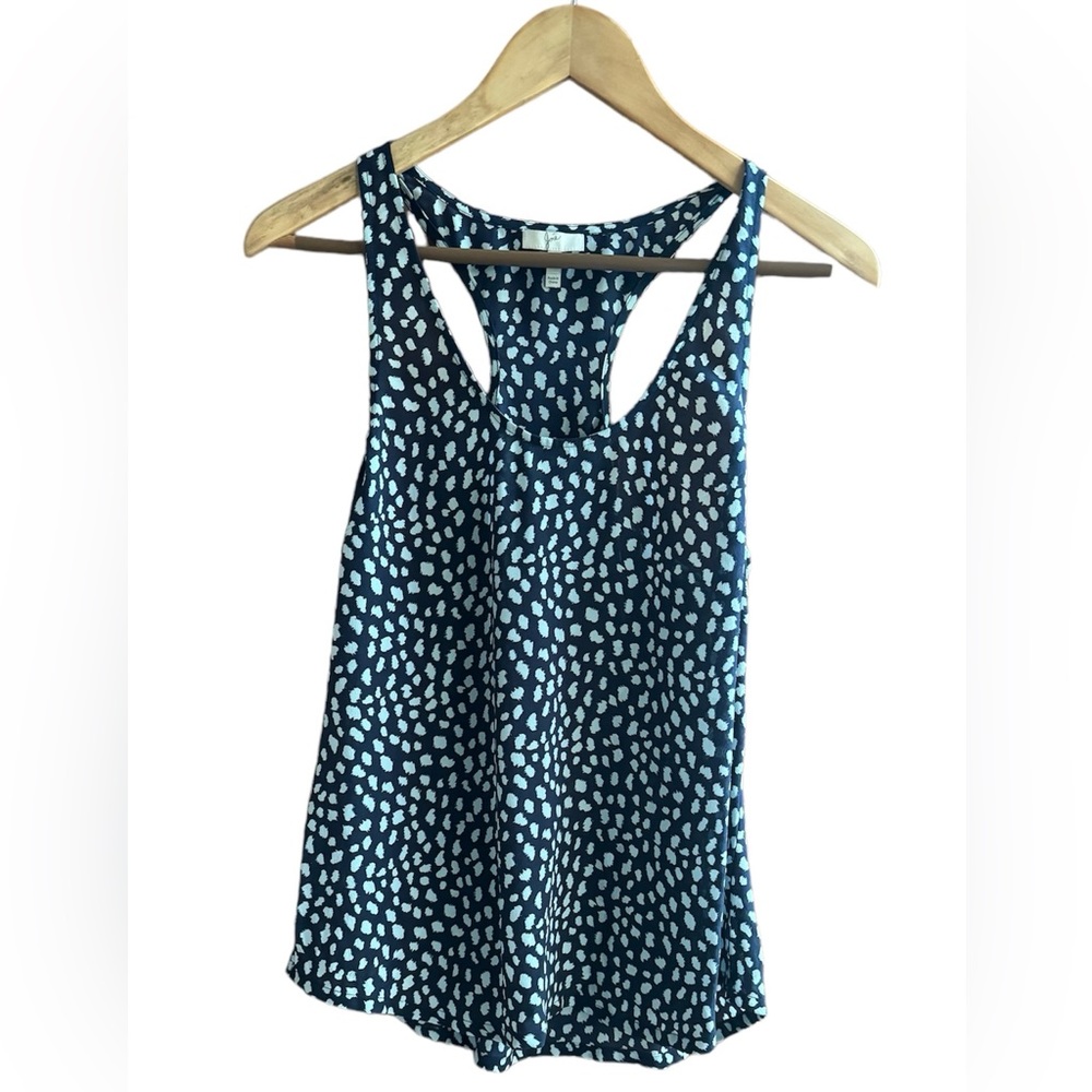 JOIE 100% SILK CAMI T BACK FLOWY CAMI TANK NAVY PRINT SIZE SMALL